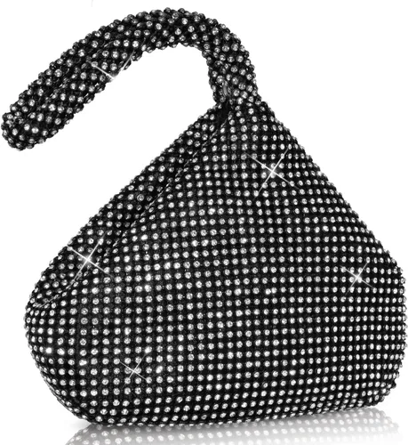 Bolso de noche para mujer - Tamaño más grande mejorado, clutch de muñeca con diamantes de imitación completos brillantes para fiesta, boda, cita