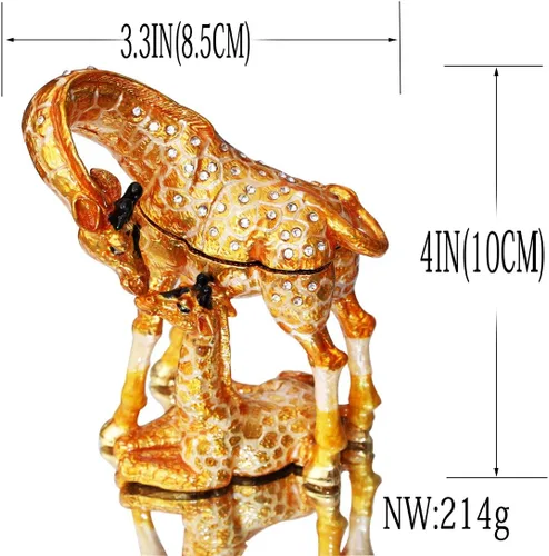 Miniatura 2 de Waltz&F Pintado a mano esmaltado jirafa madre e niño decorativo con bisagras joyería animal baratija caja única decoración para el hogar