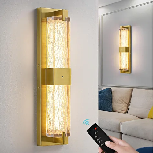 Miniatura 11 de WOSHITU Aplique de pared LED: apliques modernos dorados de 19 pulgadas, iluminación de pared, 3000 K, lámparas de pared de cristal regulables
