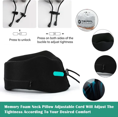 Miniatura 4 de GOLDORANGE Almohada de viaje para el cuello, soporte para la cabeza de la barbilla, almohadas de cuello de espuma viscoelástica 100% pura