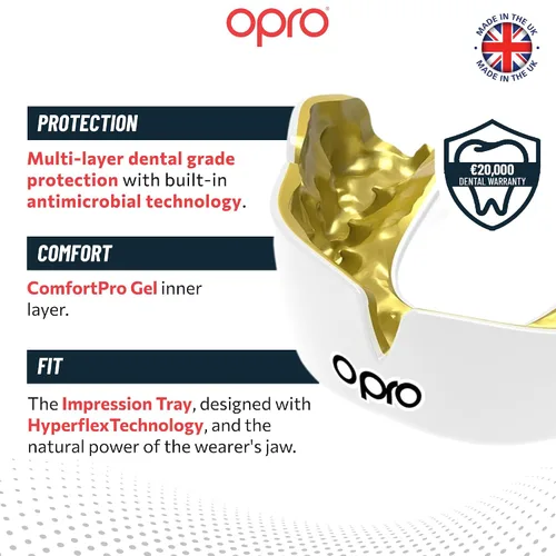 Miniatura 3 de OPRO Protector bucal moldeable instantáneo (blanco/dorado) para dentista, protector bucal de impacto para adultos deportivos, protector bucal