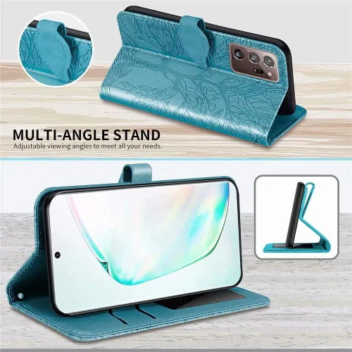 Miniatura 4 de Funda tipo cartera para Samsung Galaxy Note 20 Ultra, piel sintética de alta calidad con diseño de árbol en relieve, función atril, ranuras