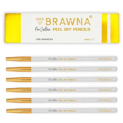Miniatura 2 de Brawna Paquete de 6 lápices de cejas Pro Peel Off para mapeo de labios y cejas, suministros de microblading, color blanco