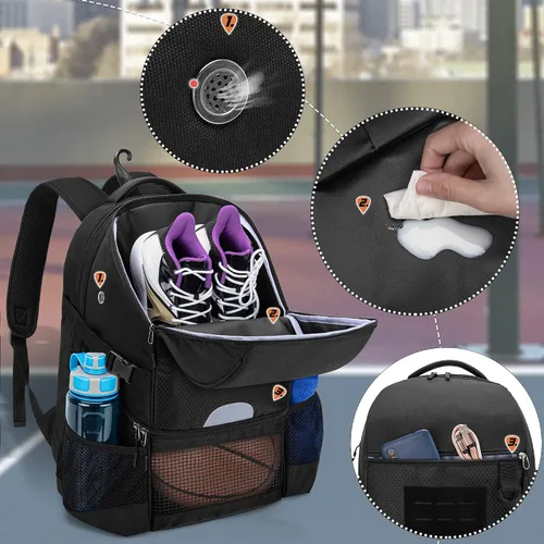 Miniatura 4 de DSLEAF - Mochila de baloncesto para hombres, bolsa de fútbol con compartimento para pelota y zapatillas para baloncesto, fútbol, entrenamiento