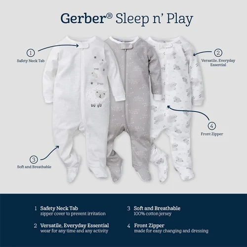 Miniatura 4 de Gerber Onesies Baby Boy Sleep N' Play Sleepers Paquete de 3
