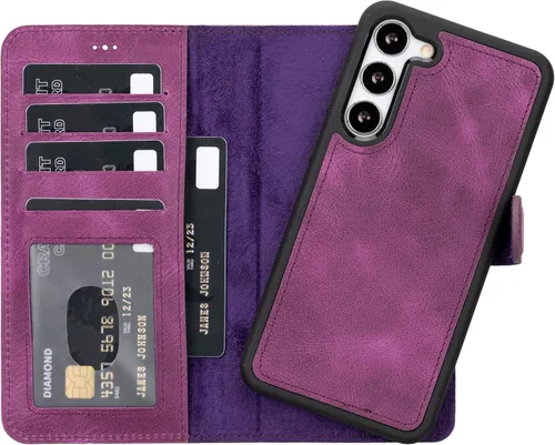 Miniatura 46 de HARDISTON Funda de piel compatible con Samsung Galaxy S22 Ultra – Funda magnética fuerte desmontable hecha a mano con tarjeteros y soporte, Negro