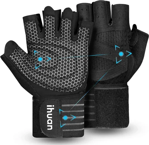 Miniatura 14 de ihuan - Guantes de entrenamiento con ventilación, unisex, protección completa de la palma de la mano; para levantamiento de pesas, entrenamiento