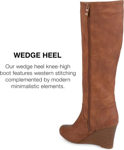 Miniatura 3 de Journee Collection Botas largas para mujer con tacón de cuña y cremallera interior, color marrón, 8, Marrón