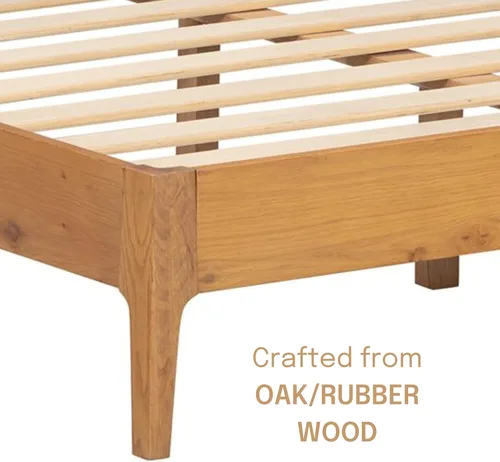 Miniatura 4 de NTC Marco de Cama de Madera Ruby con Cabecero y Ratán Natural, Base de Madera Sólida de Roble/Caucho con Listones Silenciosos, Capacidad de 1000