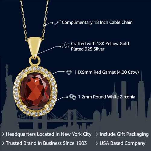 Miniatura 14 de Gem Stone King Collar con colgante de plata chapada en oro amarillo de 18 quilates de 0.433 x 0.354 in con piedra natal ovalada para mujer