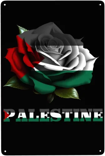 Letrero de bandera de palestina con diseño de rosa y hierro, arte de pared para interiores y exteriores, hogar, dormitorio, bar, café, cocina,