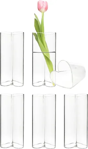 Miniatura 8 de CYS EXCEL Juego de 6 jarrones de cristal pequeños, pequeños jarrones de flores transparentes para centros de mesa de boda, decoración de mesa