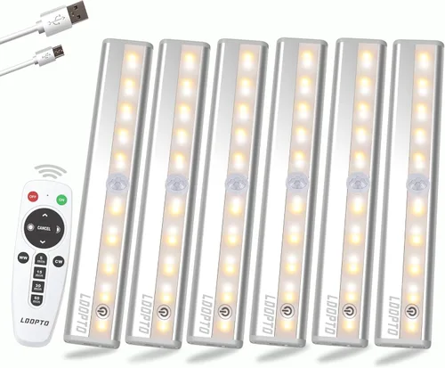 Miniatura 10 de LDOPTO Luces inalámbricas para debajo del gabinete, paquete de 4, luces recargables con control remoto, luces LED regulables para armario, luces