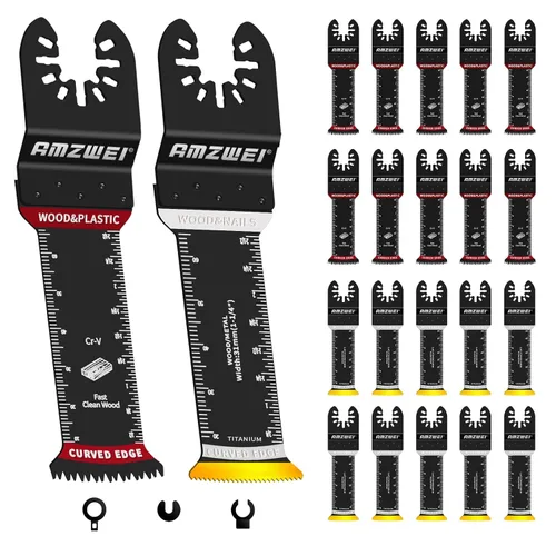 Miniatura 8 de AMZWEI 100 cuchillas oscilantes de titanio para herramientas, hojas de sierra profesionales de borde curvo, corte de metal, madera y plástico, 4