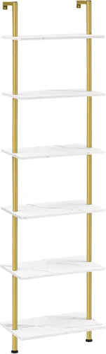 Miniatura 10 de HOOBRO Estantería de escalera DIY, estantería de 6 niveles de madera montada en la pared, estantería estrecha, estante de exhibición, estante