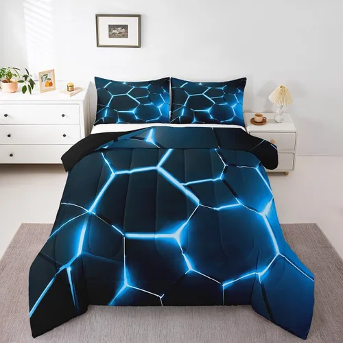 Miniatura 34 de Feelyou Juego de edredón de nido de abeja, edredón hexagonal rojo degradado para niños, niñas, adolescentes, juego de ropa de cama geométrico, Multi
