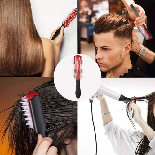 Miniatura 7 de Cepillo de pelo de 9 filas, fácil de limpiar, cepillo extraíble para peinar, desenredar, moldear, alisar, secar, separar, definir rizos para cabello