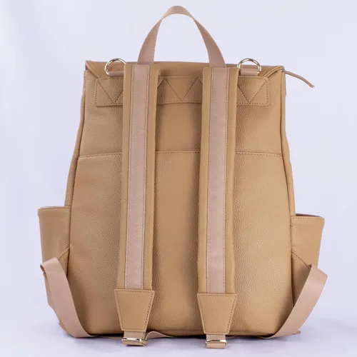 Miniatura 7 de Mochila para pañales de cuero vegano de alta calidad, bolsa de bebé de diseño grande, elegante mochila para pañales con correas para cochecito