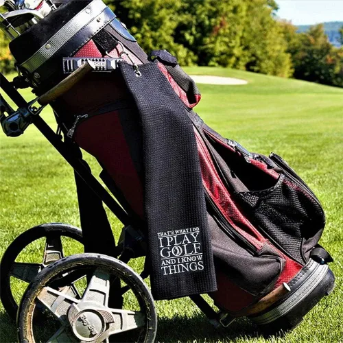 Miniatura 3 de DYJYBMY Toalla de golf con clip That's What I Do I Play, toalla deportiva bordada para golfista, divertidos accesorios de golf para hombres, Día