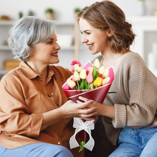 Miniatura 7 de Fainne 40 piezas de papel de regalo de ramo de flores para el día de la madre, papel de regalo floral impermeable con borde dorado, ramo floral