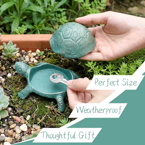 Miniatura 5 de WUWEOT Juego de 3 llaves para el exterior, de hierro fundido, tortuga, rana, mariquita, llaveros, caja secreta de joyería antigua, llaves ocultas