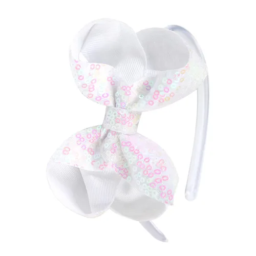 Miniatura 11 de Diademas con lazo para el pelo con lentejuelas brillantes, lazos de cinta para niñas, niños y mujeres (negro)