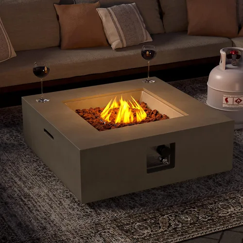 Miniatura 3 de SUNBURY Mesa de fuego de propano para exteriores de 35 pulgadas, mesa de fuego gris para patio de 50,000 BTU, mesa de fuego cuadrada de gas