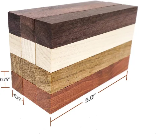 Miniatura 3 de Paquete de 12 suministros de torneado de pluma de madera exótica, manualidades de pluma de bricolaje: madera de sangre, ébano mexicano, jatoba, arce