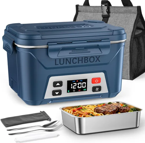 EAST OAK Caja de almuerzo eléctrica inalámbrica para adultos, caja de almuerzo autocalentable recargable de 5.5 tazas - Calentamiento automático,