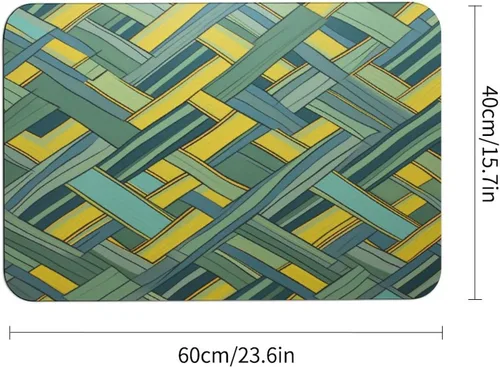 Miniatura 3 de Simple - Tapete de cocina con bandas amarillas, color azul polvoriento, verde, con bandas amarillas, líneas abstractas, geométricas, piel de napa