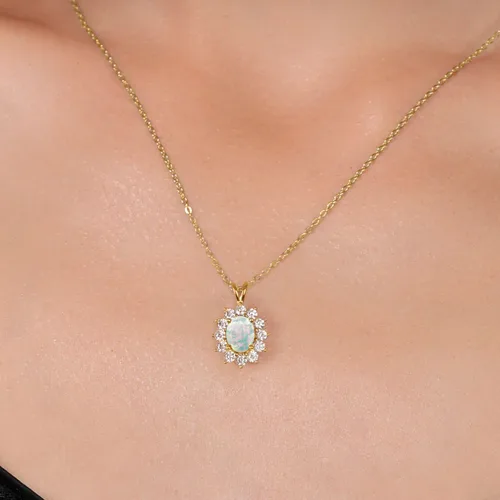 Miniatura 71 de Gem Stone King Collar con piedra natal ovalada de plata chapada en oro amarillo de 18 quilates, ovalado de 0.315 x 0.236 in, collares con colgante