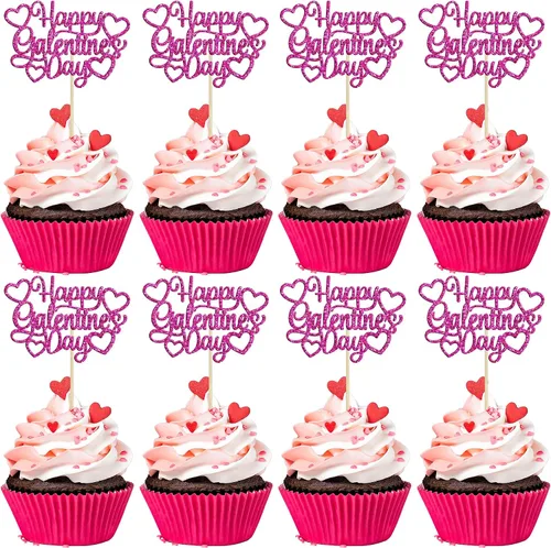 Miniatura 24 de 24 piezas de decoración de cupcakes con purpurina dorada para el día de San Valentín, temática de San Valentín, fiesta de cumpleaños, suministros