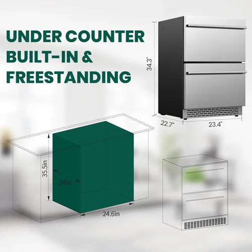 Miniatura 6 de Refrigerador de cajones para exteriores de 24 pulgadas, con puerta de acero inoxidable, para debajo del mostrador, refrigerador independiente