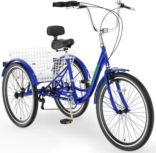 Miniatura 13 de MOONCOOL Triciclos para adultos de 3 ruedas y 7 velocidades, triciclos para adultos de 20/24/26 pulgadas, bicicleta de 3 ruedas con cesta para Plume