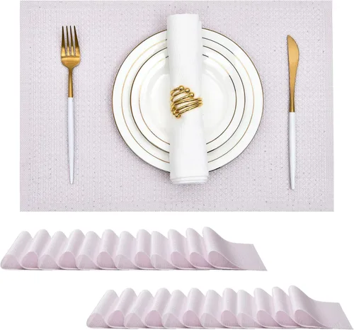 Miniatura 17 de Leetaltree Juego de 4 manteles individuales tejidos de vinilo iridiscente rosa brillante, impermeables, lavables, para bodas, aniversarios, uso