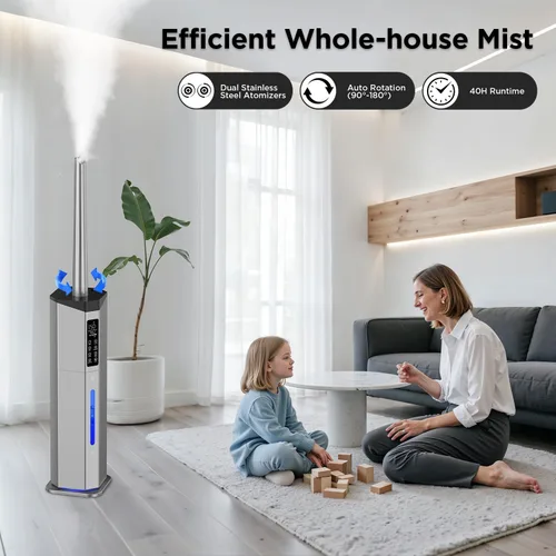 Miniatura 5 de Humidifiers for Bedroom - GloryAir 2.38Gal/9L Dual Atomizers Top Fill Humidifier for Large Room 2000ft² with Auto Rotation 7-Color Light Humidistat