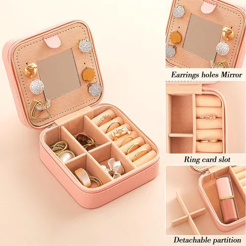 Miniatura 2 de HBselect Joyero de viaje para joyería, organizador de joyas, pequeñas cajas de joyería para mujeres, anillos, collares, aretes, joyero, caja