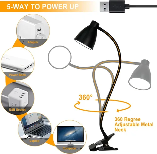 Miniatura 8 de BOHON Lámpara de Escritorio 5 Modos de Color 10 Niveles de Brillo Regulable Luz de Lectura 10W 38 LED Lámpara con Abrazadera con Temporizador