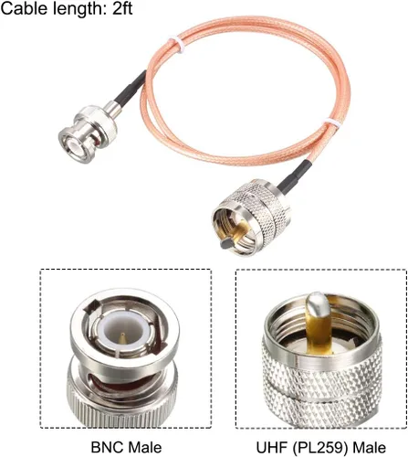 Miniatura 2 de uxcell UHF () macho a BNC macho cable de radio de antena RG316 Cable coaxial de 2 pies
