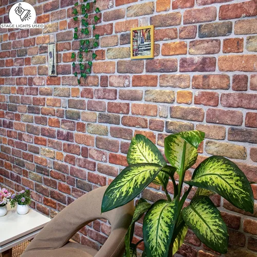 Miniatura 2 de Dundee Deco Paneles de pared 3D de ladrillo sintético, revestimiento de pared de aspecto de piedra marrón beige, espuma de poliestireno, muestra