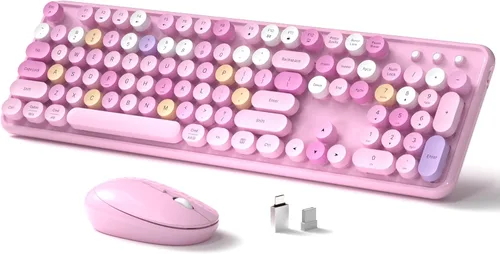Miniatura 12 de Links9+ Combo de teclado y mouse inalámbricos, teclado retro de tamaño completo con teclas redondas, 2.4GHz para Windows, Mac, laptop, PC, azul
