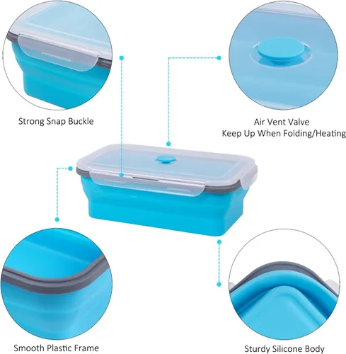 Miniatura 7 de Recipientes plegables extra grandes para almacenamiento de alimentos con tapa y ventilación de aire, 58 oz, paquete de 4, recipiente plegable XL