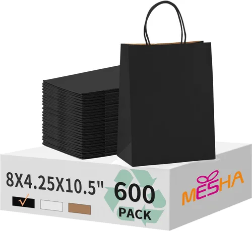 Miniatura 16 de MESHA Bolsas de papel kraft marrón de 10 x 5 x 13 pulgadas, 100 unidades, bolsas de regalo grandes con asas a granel, bolsa de compras reutilizable