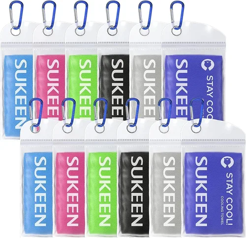 Sukeen Paquete de 12 toallas refrescantes (40 x 12 pulgadas) para cuello y cara, suaves y transpirables para el cuello, toalla de hielo para climas