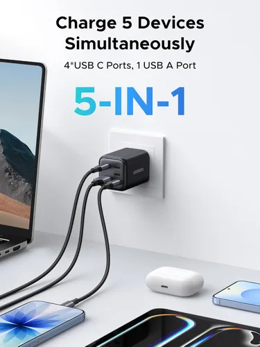 Miniatura 2 de UGREEN Paquete de cargador USB C de 3 puertos de 45 W y cargador USB C de 5 puertos de 45 W y cargadores de pared rápidos de múltiples puertos