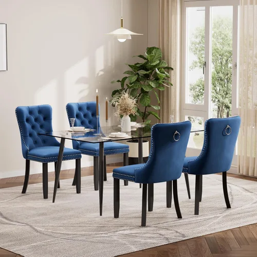 Miniatura 93 de Baysitone Juego de mesa de comedor de vidrio de 51 pulgadas para 4, juego de 5 piezas moderno de comedor, mesa de cocina rectangular de vidrio con 4