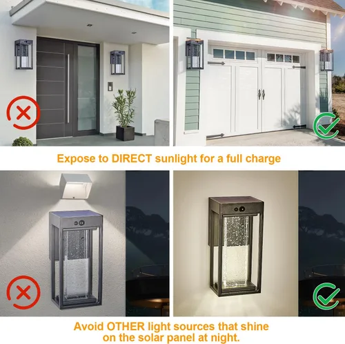 Miniatura 5 de Luz de Pared Solar para Exterior con Sensor de Movimiento de 3 Modos, Sconce Exterior de Cristal con Luz LED de 4000K 250LM para Puerta Frontal