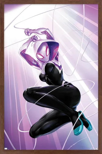 Miniatura 10 de Marvel Comics Ghost Spider - Póster de pared #1, 22.4 pulgadas de largo x 14.7 pulgadas de ancho, versión enmarcada de madera de granero