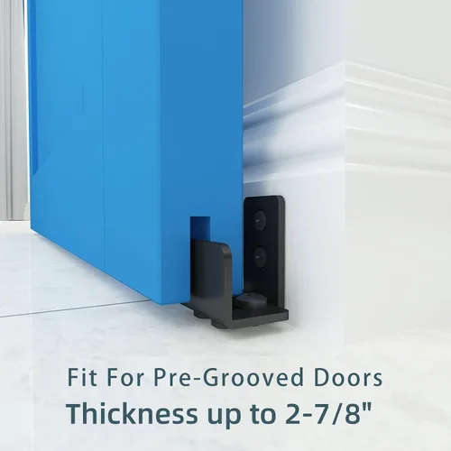 Miniatura 6 de JUBEST Guía de piso negro mate para montaje en pared, herrajes para puertas corredizas de granero de hasta 1-3/8 pulgadas de ancho y 1-1/4 pulgadas