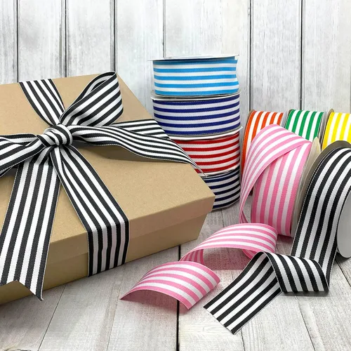 Miniatura 4 de Morex Ribbon Cinta de grogrén de poliéster a rayas, decoraciones de fiesta, envoltura de regalos, patrones divertidos, 7/8 pulgadas por 20 yardas